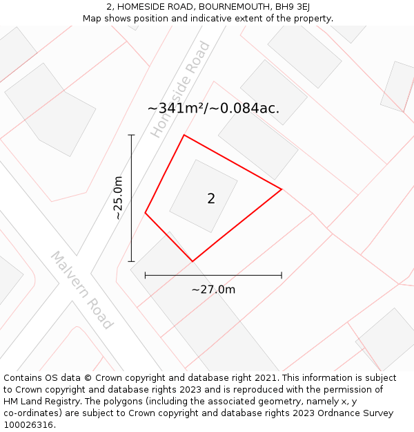 2, HOMESIDE ROAD, BOURNEMOUTH, BH9 3EJ: Plot and title map