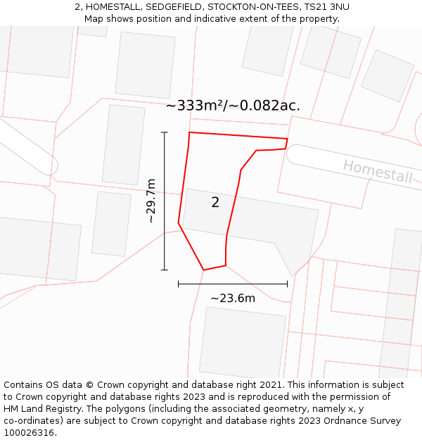 2, HOMESTALL, SEDGEFIELD, STOCKTON-ON-TEES, TS21 3NU: Plot and title map