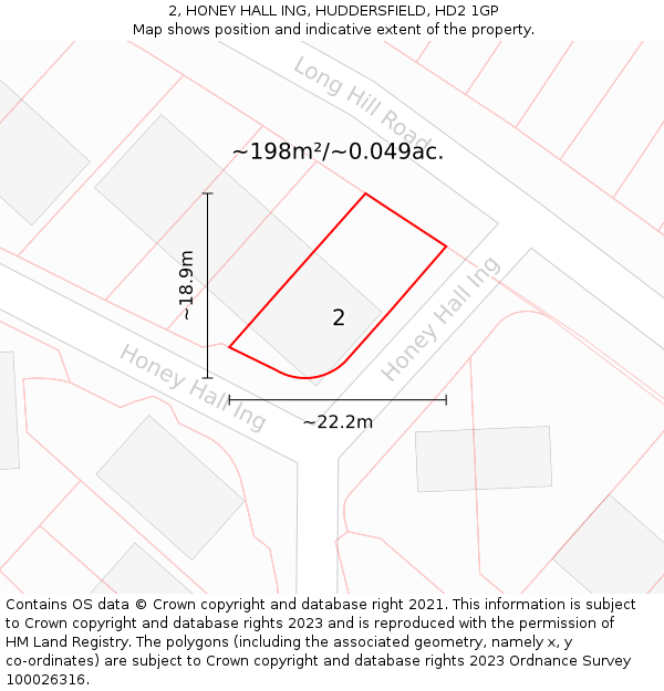 2, HONEY HALL ING, HUDDERSFIELD, HD2 1GP: Plot and title map