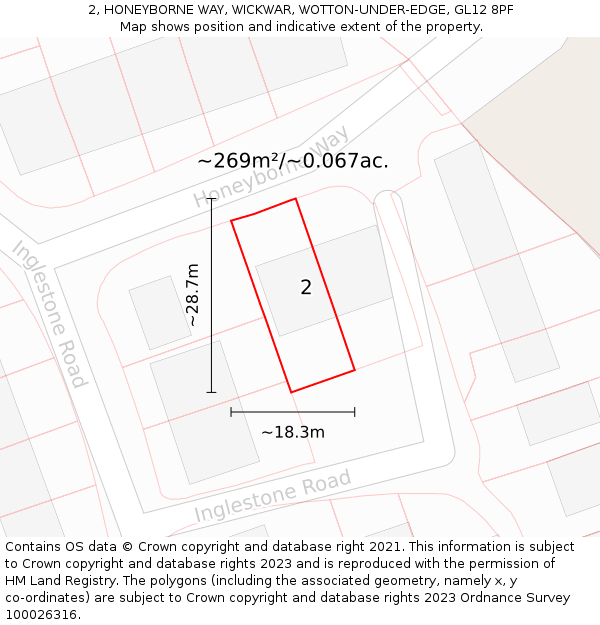 2, HONEYBORNE WAY, WICKWAR, WOTTON-UNDER-EDGE, GL12 8PF: Plot and title map
