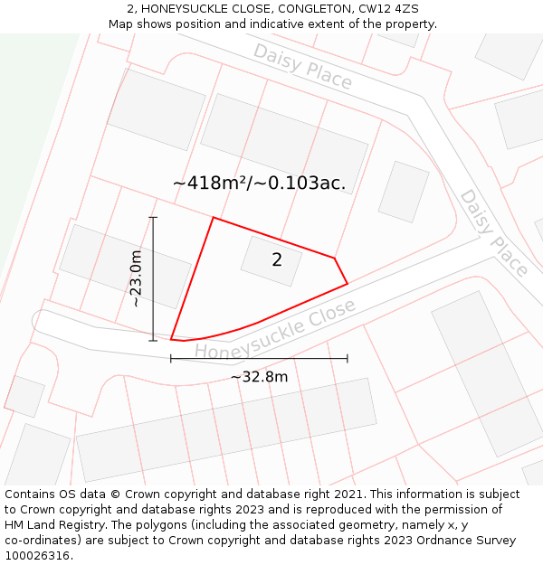2, HONEYSUCKLE CLOSE, CONGLETON, CW12 4ZS: Plot and title map