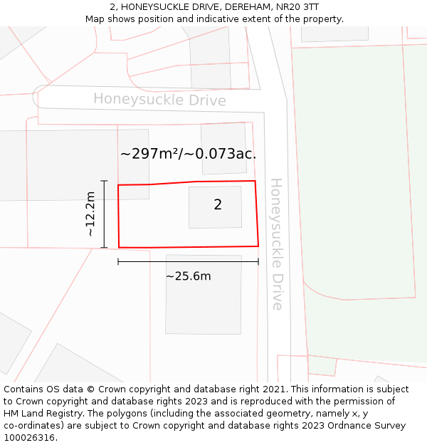 2, HONEYSUCKLE DRIVE, DEREHAM, NR20 3TT: Plot and title map