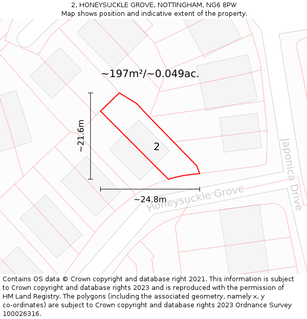 2, HONEYSUCKLE GROVE, NOTTINGHAM, NG6 8PW: Plot and title map
