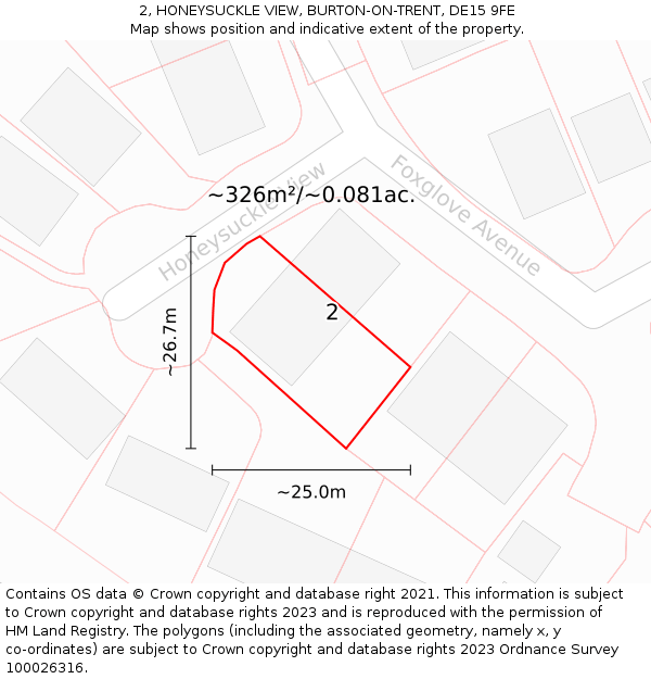 2, HONEYSUCKLE VIEW, BURTON-ON-TRENT, DE15 9FE: Plot and title map