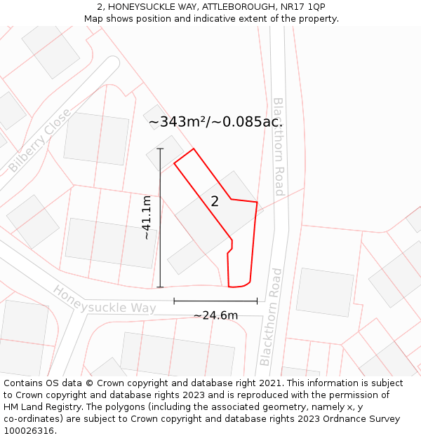 2, HONEYSUCKLE WAY, ATTLEBOROUGH, NR17 1QP: Plot and title map