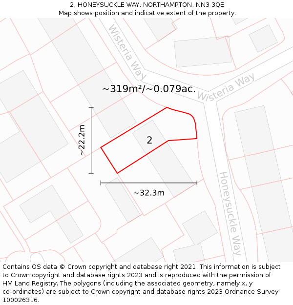 2, HONEYSUCKLE WAY, NORTHAMPTON, NN3 3QE: Plot and title map