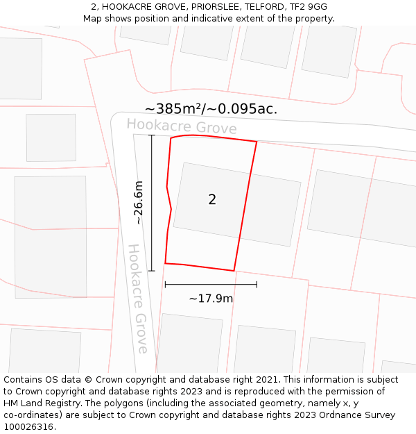 2, HOOKACRE GROVE, PRIORSLEE, TELFORD, TF2 9GG: Plot and title map
