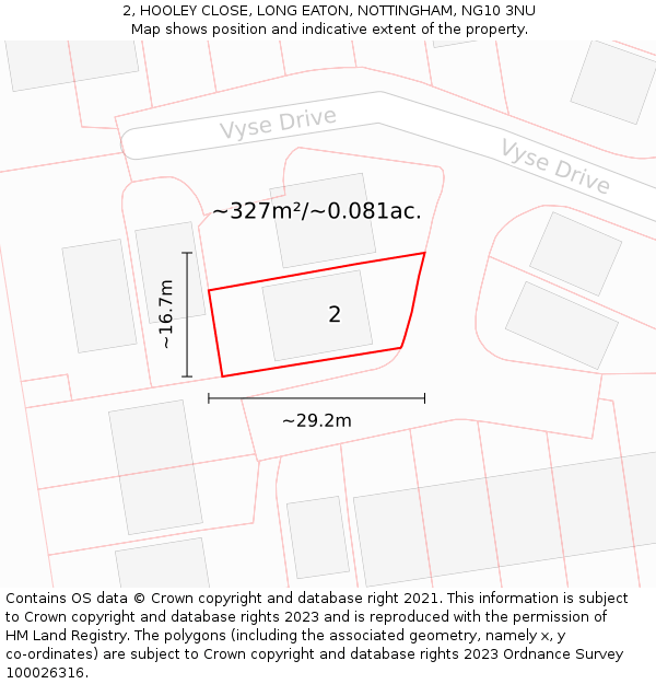 2, HOOLEY CLOSE, LONG EATON, NOTTINGHAM, NG10 3NU: Plot and title map