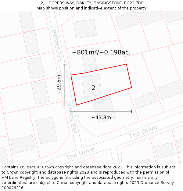 2, HOOPERS WAY, OAKLEY, BASINGSTOKE, RG23 7DF: Plot and title map