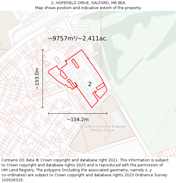 2, HOPEFIELD DRIVE, SALFORD, M6 8EA: Plot and title map