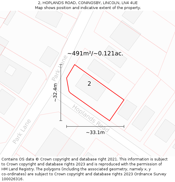 2, HOPLANDS ROAD, CONINGSBY, LINCOLN, LN4 4UE: Plot and title map