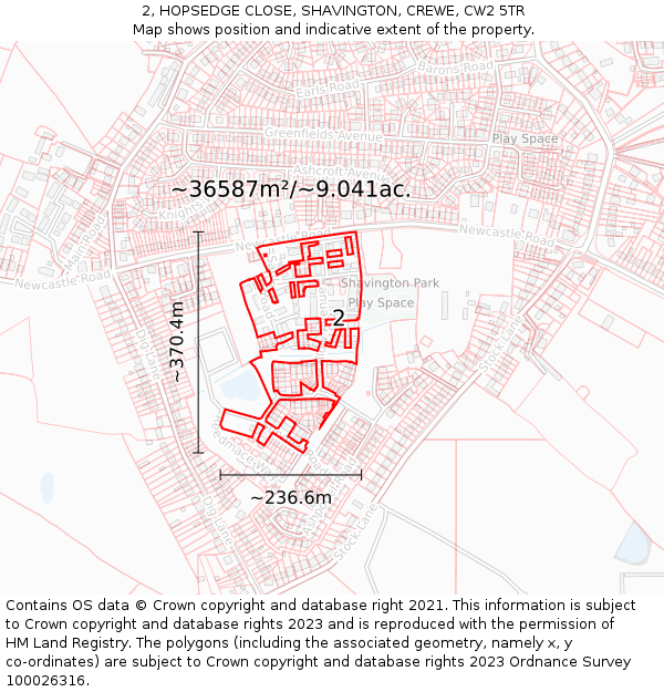 2, HOPSEDGE CLOSE, SHAVINGTON, CREWE, CW2 5TR: Plot and title map