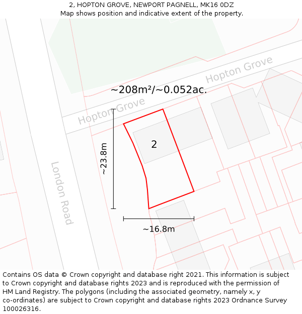 2, HOPTON GROVE, NEWPORT PAGNELL, MK16 0DZ: Plot and title map