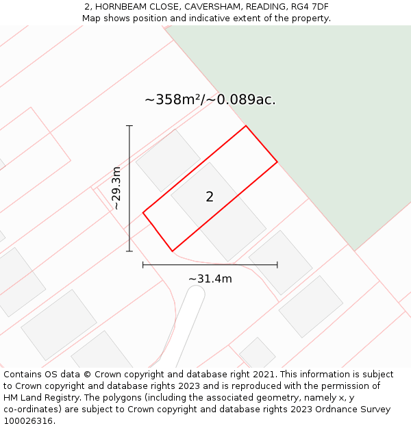 2, HORNBEAM CLOSE, CAVERSHAM, READING, RG4 7DF: Plot and title map