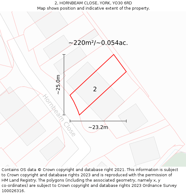 2, HORNBEAM CLOSE, YORK, YO30 6RD: Plot and title map