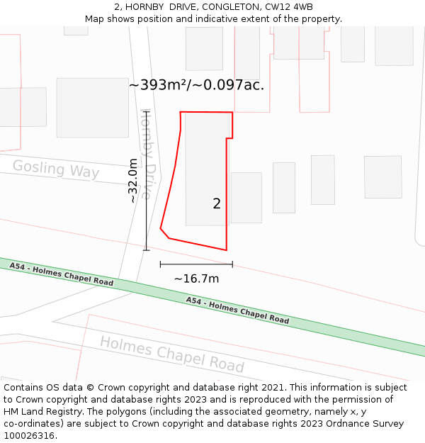 2, HORNBY DRIVE, CONGLETON, CW12 4WB: Plot and title map