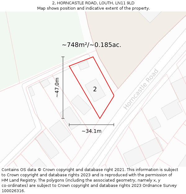 2, HORNCASTLE ROAD, LOUTH, LN11 9LD: Plot and title map