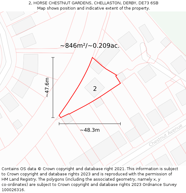 2, HORSE CHESTNUT GARDENS, CHELLASTON, DERBY, DE73 6SB: Plot and title map