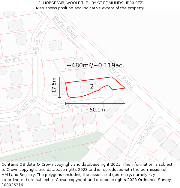 2, HORSEFAIR, WOOLPIT, BURY ST EDMUNDS, IP30 9TZ: Plot and title map