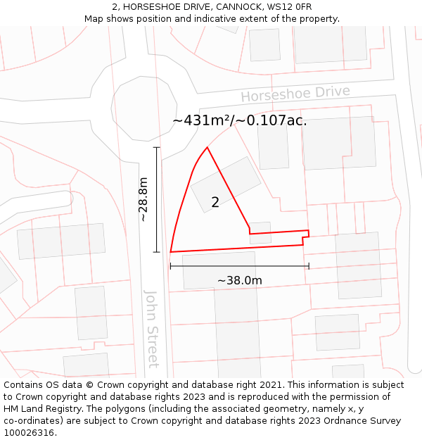 2, HORSESHOE DRIVE, CANNOCK, WS12 0FR: Plot and title map