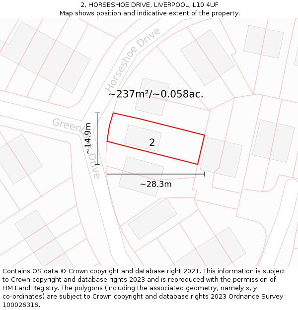 2, HORSESHOE DRIVE, LIVERPOOL, L10 4UF: Plot and title map