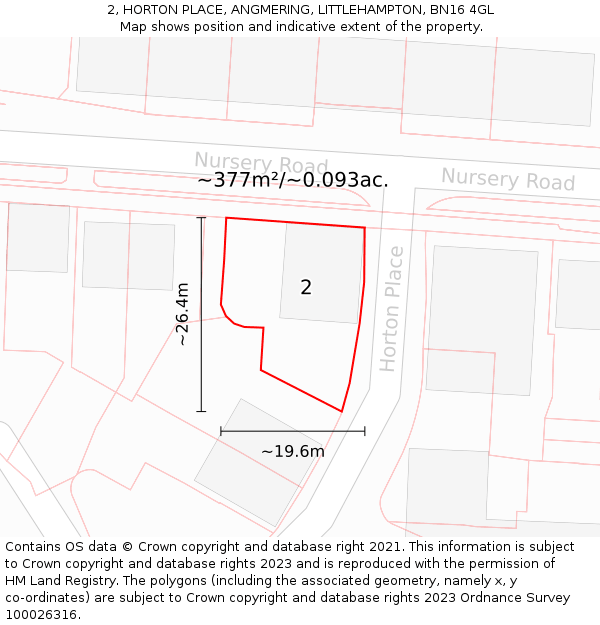 2, HORTON PLACE, ANGMERING, LITTLEHAMPTON, BN16 4GL: Plot and title map