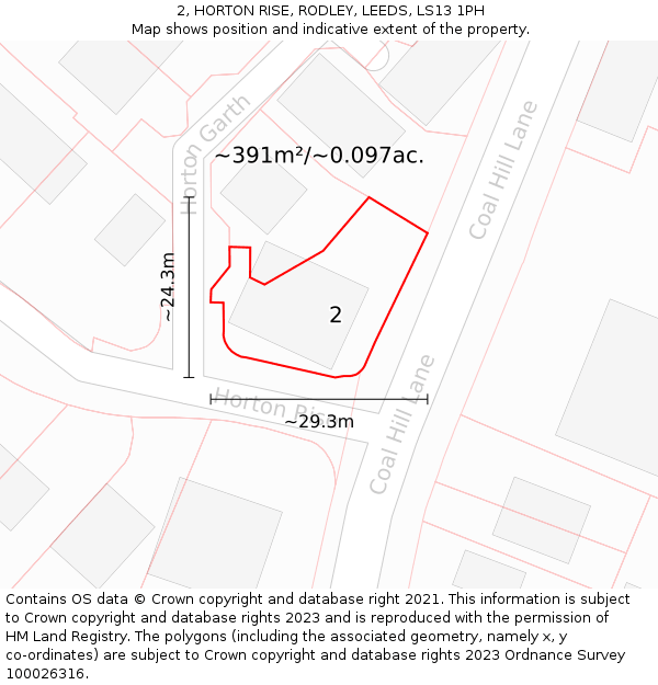 2, HORTON RISE, RODLEY, LEEDS, LS13 1PH: Plot and title map