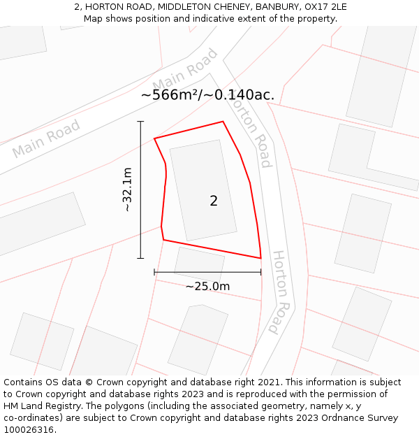 2, HORTON ROAD, MIDDLETON CHENEY, BANBURY, OX17 2LE: Plot and title map