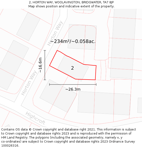 2, HORTON WAY, WOOLAVINGTON, BRIDGWATER, TA7 8JP: Plot and title map