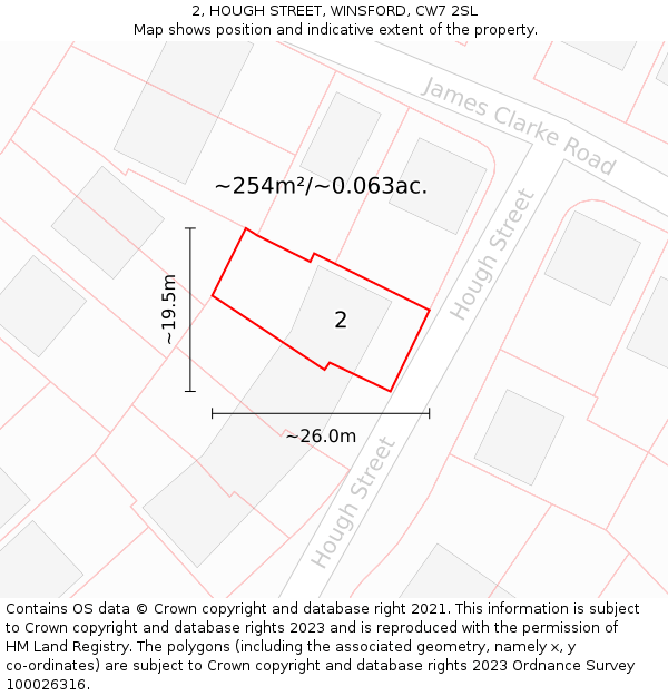 2, HOUGH STREET, WINSFORD, CW7 2SL: Plot and title map