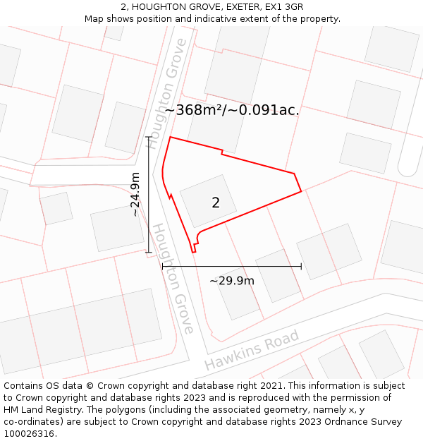 2, HOUGHTON GROVE, EXETER, EX1 3GR: Plot and title map