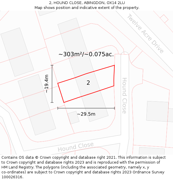 2, HOUND CLOSE, ABINGDON, OX14 2LU: Plot and title map