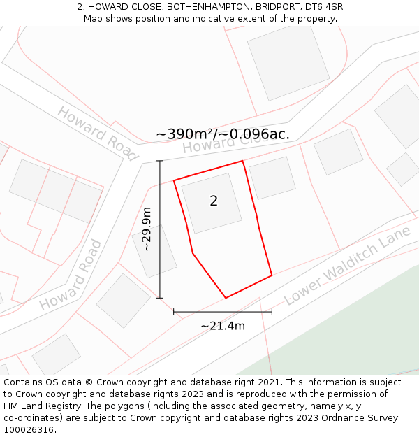 2, HOWARD CLOSE, BOTHENHAMPTON, BRIDPORT, DT6 4SR: Plot and title map