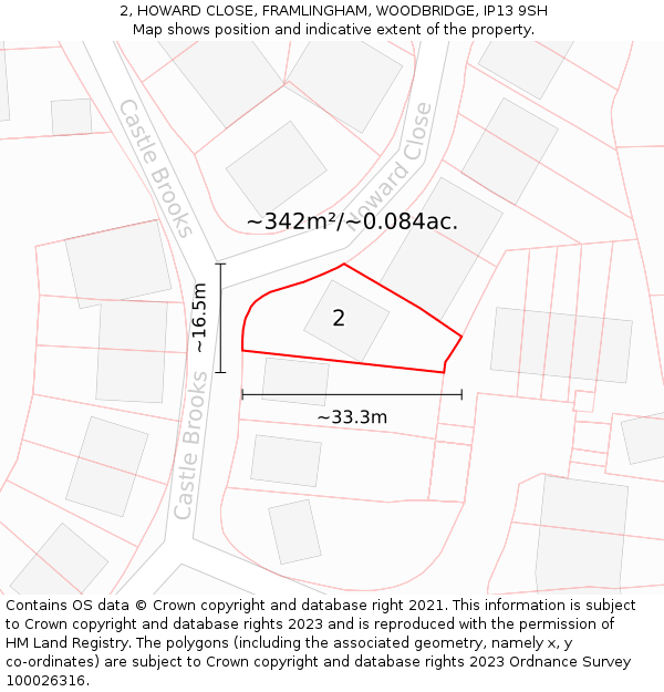 2, HOWARD CLOSE, FRAMLINGHAM, WOODBRIDGE, IP13 9SH: Plot and title map