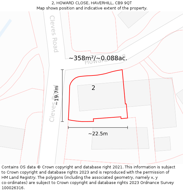 2, HOWARD CLOSE, HAVERHILL, CB9 9QT: Plot and title map