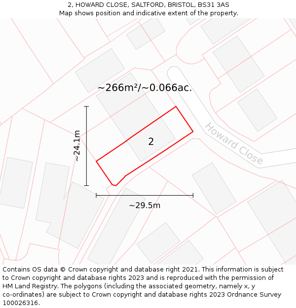 2, HOWARD CLOSE, SALTFORD, BRISTOL, BS31 3AS: Plot and title map