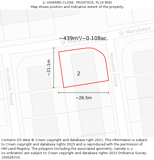 2, HOWARD CLOSE, TAVISTOCK, PL19 8ND: Plot and title map