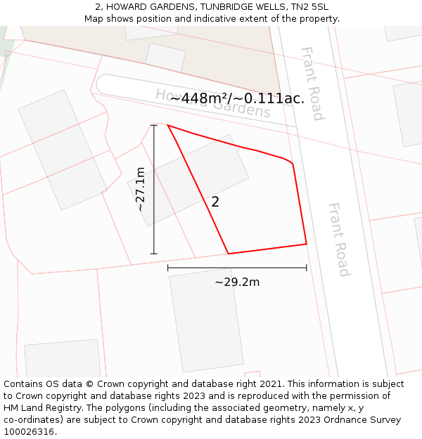 2, HOWARD GARDENS, TUNBRIDGE WELLS, TN2 5SL: Plot and title map