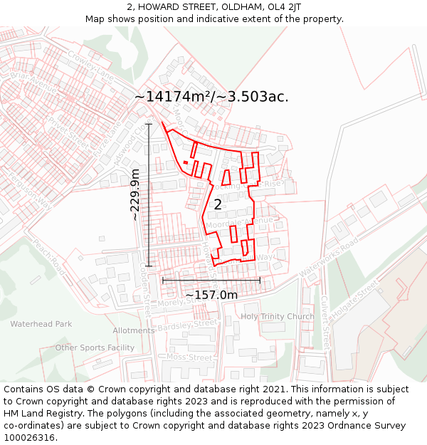2, HOWARD STREET, OLDHAM, OL4 2JT: Plot and title map