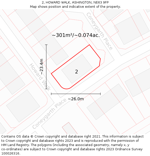 2, HOWARD WALK, ASHINGTON, NE63 9FP: Plot and title map