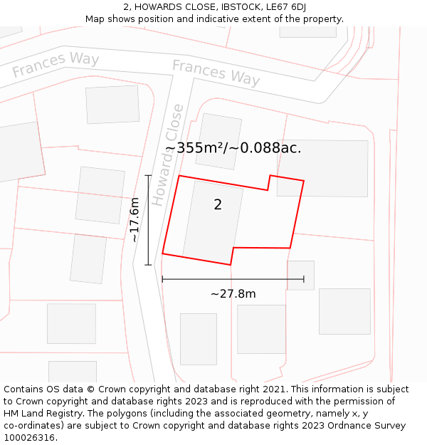 2, HOWARDS CLOSE, IBSTOCK, LE67 6DJ: Plot and title map