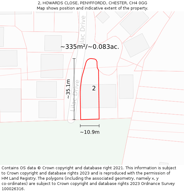 2, HOWARDS CLOSE, PENYFFORDD, CHESTER, CH4 0GG: Plot and title map