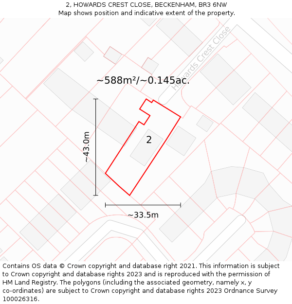 2, HOWARDS CREST CLOSE, BECKENHAM, BR3 6NW: Plot and title map