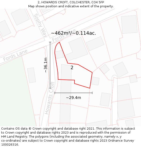 2, HOWARDS CROFT, COLCHESTER, CO4 5FP: Plot and title map