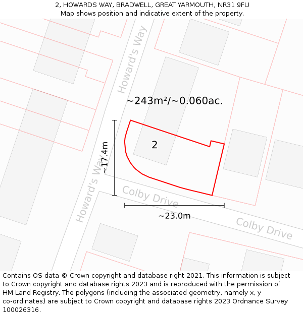 2, HOWARDS WAY, BRADWELL, GREAT YARMOUTH, NR31 9FU: Plot and title map