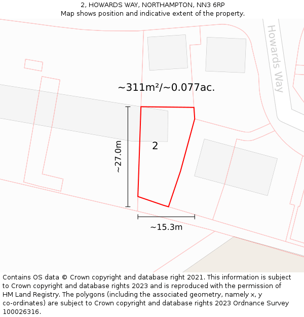 2, HOWARDS WAY, NORTHAMPTON, NN3 6RP: Plot and title map