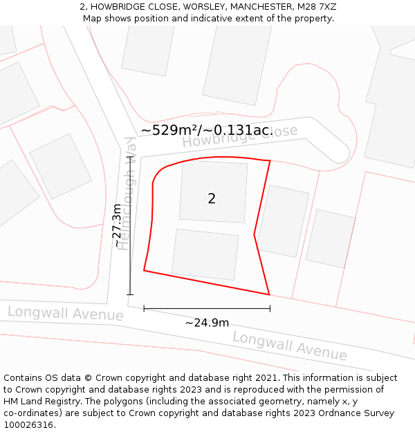 2, HOWBRIDGE CLOSE, WORSLEY, MANCHESTER, M28 7XZ: Plot and title map