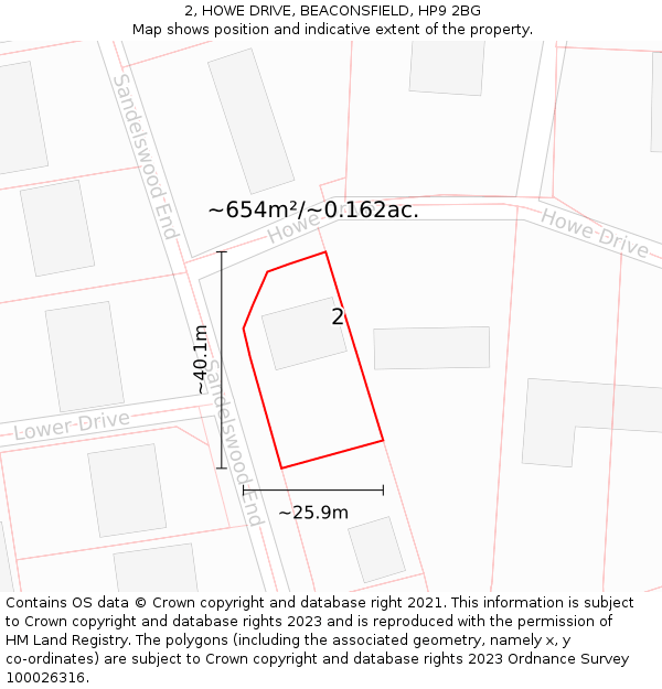 2, HOWE DRIVE, BEACONSFIELD, HP9 2BG: Plot and title map
