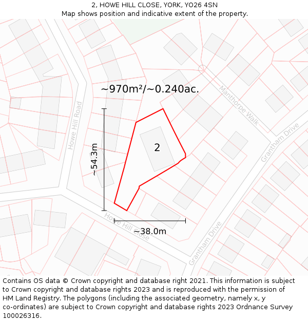 2, HOWE HILL CLOSE, YORK, YO26 4SN: Plot and title map