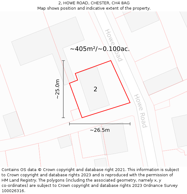 2, HOWE ROAD, CHESTER, CH4 8AG: Plot and title map